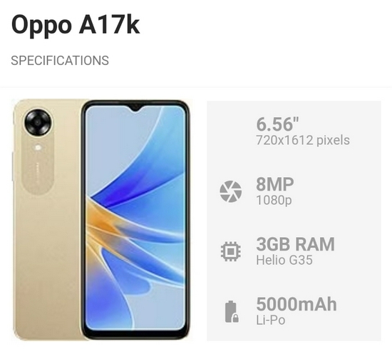 Oppo A17k Ram 3GB Rom 64GB - Garansi Resmi 