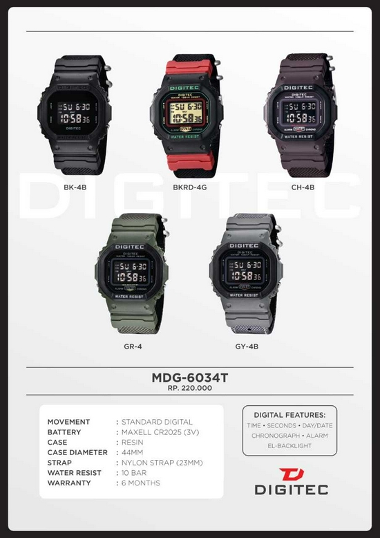 Digitec DG-6034T Jam Tangan Digital Original Strap Kanvas - Cokelat-2