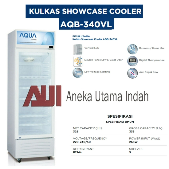 AQUA AQB-340LV AQB340LV 1 Pintu Showcase / Display Cooler / Lemari Kaca Berpendingin / Kulkas Kaca / Tempat Promosi pendingin minuman 