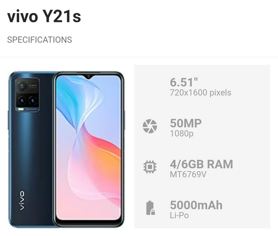 vivo Y21s Ram 4GB+1GB Extended Rom 128GB - Garansi Resmi