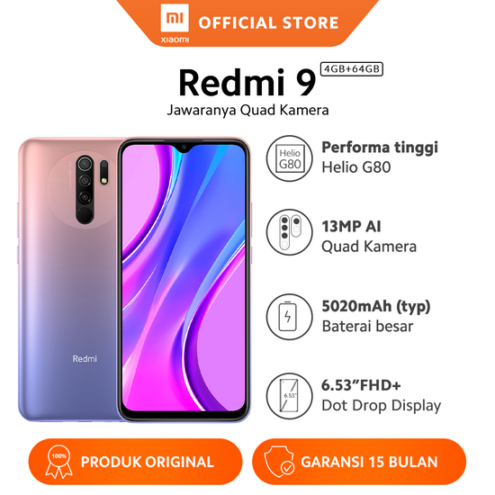 XIAOMI REDMI 9 4GB 64GB LUNAR GOLD - GARANSI RESMI