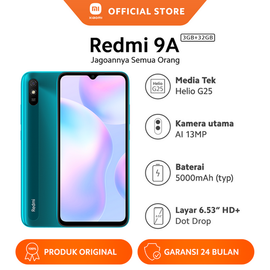 XIAOMI REDMI 9A 3GB PEACOCK GREEN - GARANSI RESMI - READY STOCK!! NEW PRODUK!!