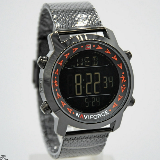 Naviforce NF9130 Jam Tangan Pria Digital Original Rantai Pasir Stainless Steel - Hitam Orange-3
