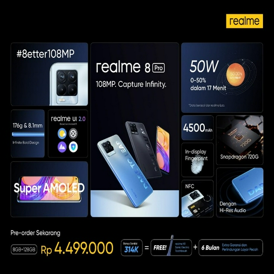 REALME 8 PRO 8GB 128GB INFINITE BLACK - GARANSI RESMI - READY STOK!! NEW PRODUK!!-3