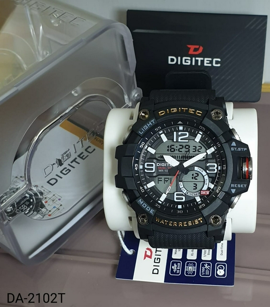 Jam Tangan Digitec DA-2102T Dual Time Original Rubber Strap - Hitam Putih Rosegold