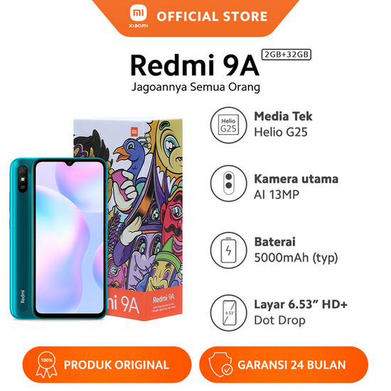 XIAOMI REDMI 9A 32GB PEACOCK GREEN - GARANSI RESMI - READY STOCK!! NEW PRODUK!!