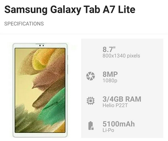 Samsung Galaxy Tab A7 Lite T225 Ram 3GB Rom 32GB - Garansi Resmi