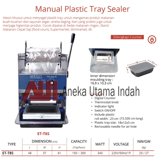 GETRA ET-T8S Manual Plastic Tray Sealer Mesin Penyegel Tray Plastik