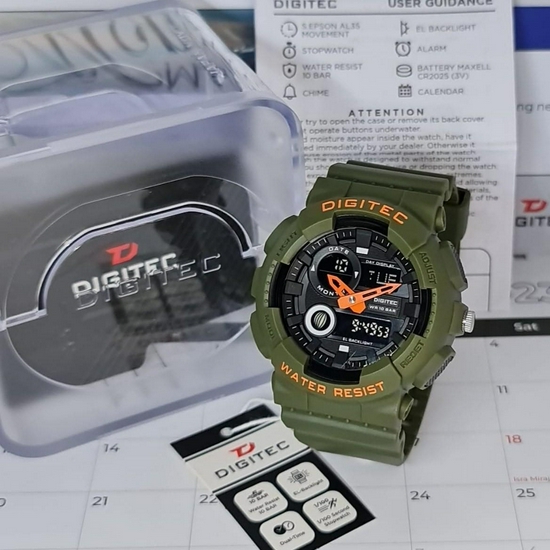 Digitec DA-2185T Jam Tangan Pria Dual Time Original Rubber - Hijau-2