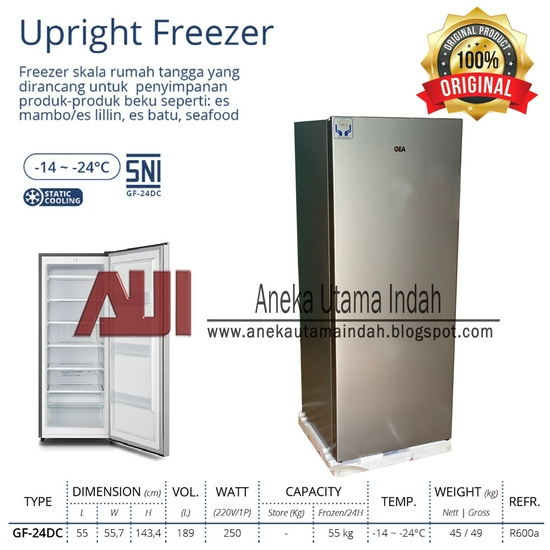 Gea GF-24DC Upright Freezer / Kulkas Es Batu / Freezer Asi Berdiri