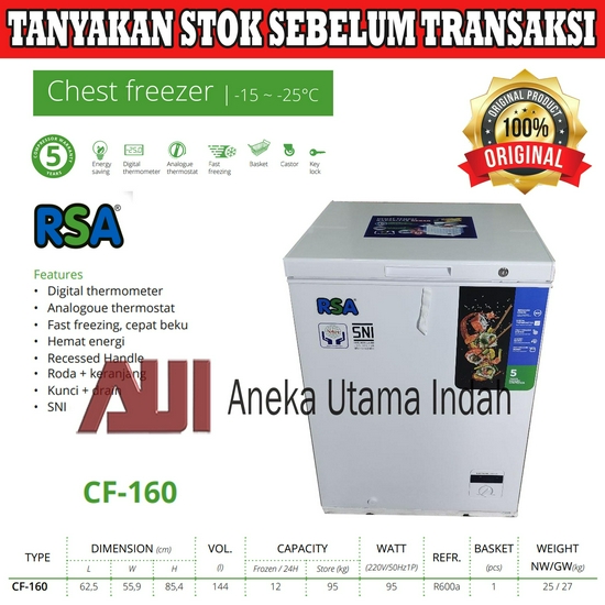 RSA CF-160 CF-150 CHEST FREEZER PEMBEKU SEAFOOD, ICE CREAM, DAGING