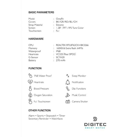 Digitec OctaFit Smart Watch Original Silicone - Hitam-3