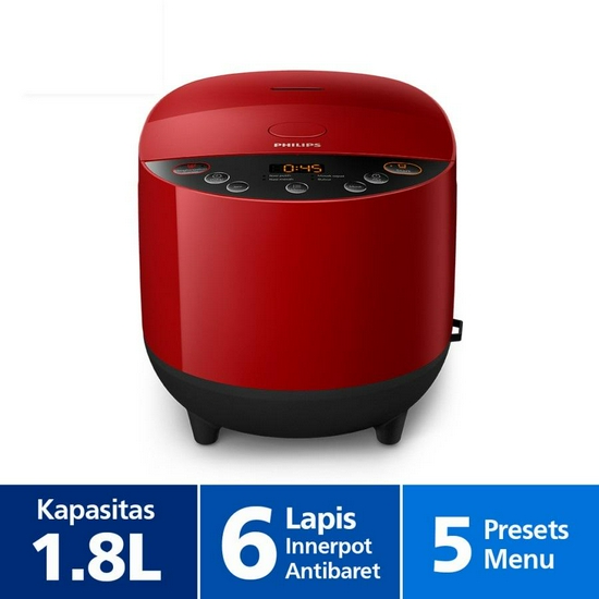 Philips Digital Rice Cooker 1.8L HD4515/29 Red - Regular